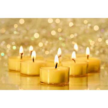 Pure Beeswax Tea Lights - 12 Pack - Handmade Decorative Unscented - Tealight Candles - 4 Hour Burn Time, Clear Cup