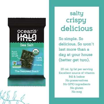 Ocean's Halo Sea Salt Seaweed Snacks - Organic, Non-GMO, Vegan