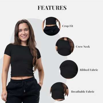 Common Stitch Womens 3 Pack Casual Activewear T Shirts Basic Crewneck Ribbed Short Sleeve Slim Tight...