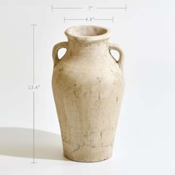 LB2 Rustic Large Ceramic Vase, 13.4" Tall Zen Style vase, Terra Cotta Pitcher Vase, Distressed Farmh...