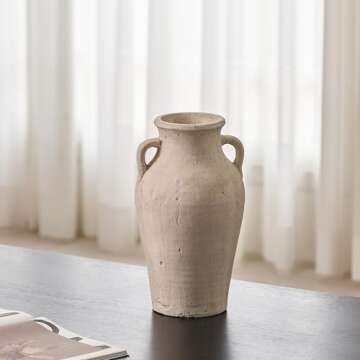 LB2 Rustic Large Ceramic Vase, 13.4" Tall Zen Style vase, Terra Cotta Pitcher Vase, Distressed Farmhouse Decor, Pottery Decorative Flower Vase for Home Decor