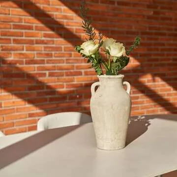 LB2 Rustic Large Ceramic Vase, 13.4" Tall Zen Style vase, Terra Cotta Pitcher Vase, Distressed Farmhouse Decor, Pottery Decorative Flower Vase for Home Decor