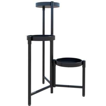 XrFc Tiered Plant Stand, Multi-Level Indoor/Outdoor, Black Metal (Shape 5)