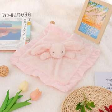 Apricot Lamb Stuffed Animals Pink Bunny Rabbit Security Blanket Infant Nursery Character Blanket Lux...