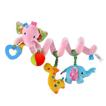 Singring Baby Pram Crib Cute Pink Elephant Design Activity Spiral Plush Toys Stroller and Travel Activity Toy