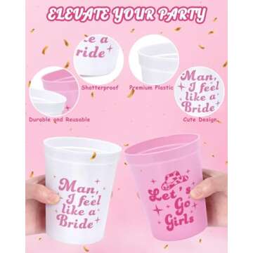 Nefelibata Bachelorette Party Cups - 12 Pack Let's Go Girls Reusable Cups Plastic Cowgirl Bridal Shower 70s Theme Retro Bachelorette Party Supplies Favors Decorations