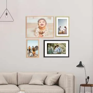 BKABOT 8.5x11 Picture Frame Set of 3, Gold Metal Photo Frames with HD Glass, Fits 5x7 with Mat or 8.5x11 without Mat, Wall Hanging and Table Display