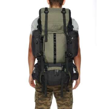 Amazon Basics Internal Frame Hiking Camping Rucksack Backpack with Rainfly - 15.5 x 7 x 32 Inches, 65 Liters, Green