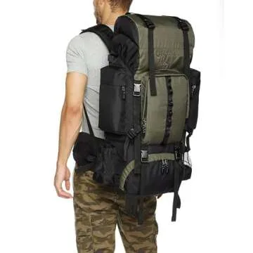 Amazon Basics Internal Frame Hiking Camping Rucksack Backpack with Rainfly - 15.5 x 7 x 32 Inches, 65 Liters, Green