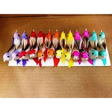 Warmtree 48 Pcs Feather Mini Decorative Birds for Crafts