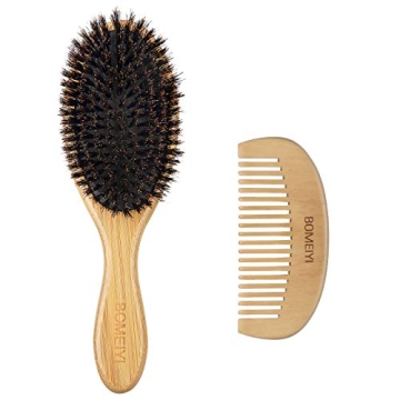 BOMEIYI 100% Boar Bristle Hair Brush Set (Medium). Soft Natural Bristles for Thin and Fine Hair. Res...