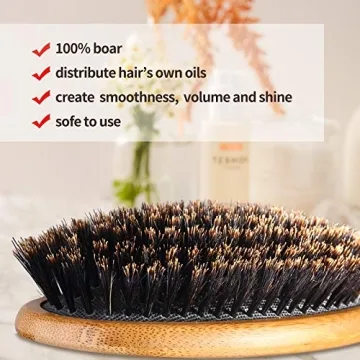 BOMEIYI 100% Boar Bristle Hair Brush Set (Medium). Soft Natural Bristles for Thin and Fine Hair. Restore Shine And Texture. Wooden Comb and Travel Bag Included.