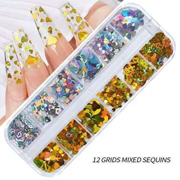 Valentines Day Nail Art Sticker Glitter Sequins, CHANGAR Laser Love Heart Nail Art Glitter Sticker Decals Holographic Nail Glitter for Manicure Make Up DIY Decals Decoration