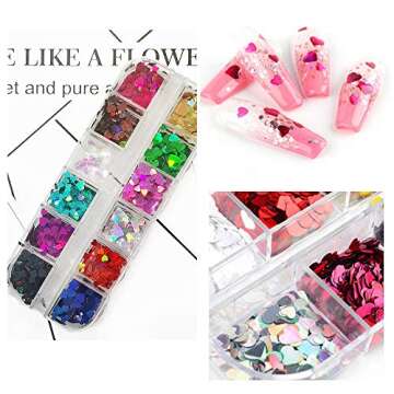 Valentines Day Nail Art Sticker Glitter Sequins, CHANGAR Laser Love Heart Nail Art Glitter Sticker Decals Holographic Nail Glitter for Manicure Make Up DIY Decals Decoration