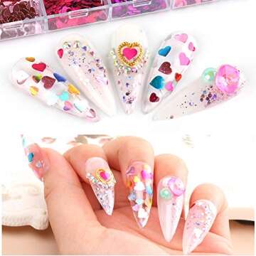 Valentines Day Nail Art Sticker Glitter Sequins, CHANGAR Laser Love Heart Nail Art Glitter Sticker Decals Holographic Nail Glitter for Manicure Make Up DIY Decals Decoration