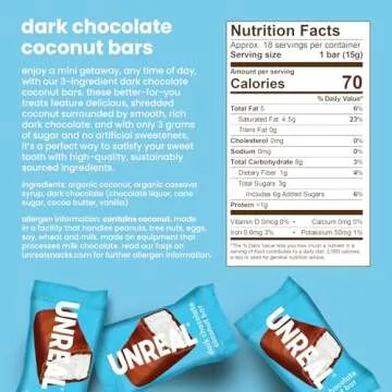 UNREAL Dark Chocolate Coconut Bars Vegan Low Sugar