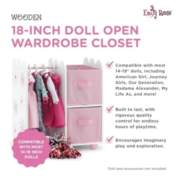 Emily Rose Doll Clothes Open Closet - Sturdy & Stylish Storage
