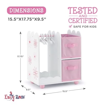 Emily Rose Doll Clothes Open Closet - Sturdy & Stylish Storage