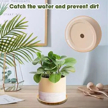 Fenspeed 2pcs Bamboo Plant Saucer Drip Trays, Round Plant Trays for Indoors/Outdoors, Brown, 8Inch/20CM