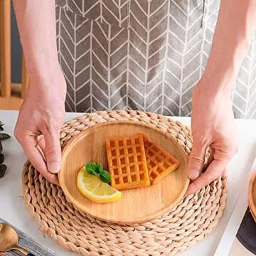 Fenspeed 2pcs Bamboo Plant Saucer Drip Trays, Round Plant Trays for Indoors/Outdoors, Brown, 8Inch/20CM