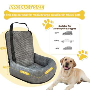 Dog Car Seat Pet Booster Car Seat for Small Mid Dogs, Dog Car Seat is Safe and Comfortable, and can ...