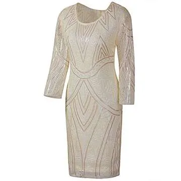 Vijiv 1920s Gatsby Beaded Sequin Flapper Dress