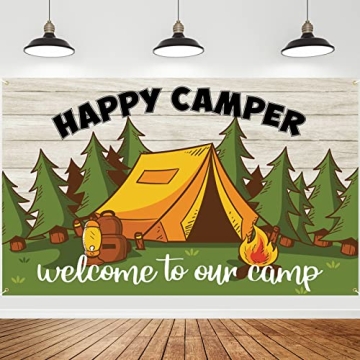 Roetyce Camping Themed Party Decorations Happy Camper Banner Backdrop 5.9 x 3.6 Ft, Outdoor/Indoor F...