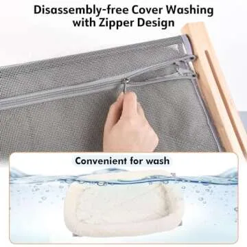 AMOSIJOY Cat Sill Window Perch Sturdy Hammock Seat with Cushion Bed Cover, Wood & Metal Frame for Large Cats, Easy to Adjust Windowsill, Bedside, Drawer and Cabinet(Cushion Bed)