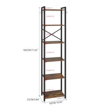 YMYNY Bookshelf, 6-Tier Ladder Shelf Organizer, Narrow Shelving Unit, Corner Storage Racks, Large Capacity Bookcase, for Home Office Living Room Balcony Bathroom, Metal Frame,HBC001H