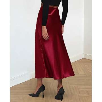 BTFBM Elegant Satin Midi Skirt for Women - Stylish & Versatile