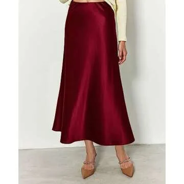 BTFBM Elegant Satin Midi Skirt for Women - Stylish & Versatile