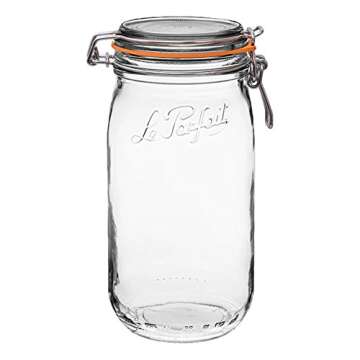 Le Parfait Super Jar, Canning Jars, 1.5L French Glass Canning Jar w/Round Body, Glass Jars w/Airtight Lid, Canning Jar Wide Mouth,Glass Jar w/Lid, Clear Jar, Clear Glass Jar (48oz/Quart & Half, 3pk)