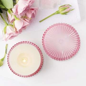 CHOCSTAY Glass Pillar Candle Holder, 4" Pink Candle Plates Set of 6, Glass Candle Holders for Weddin...