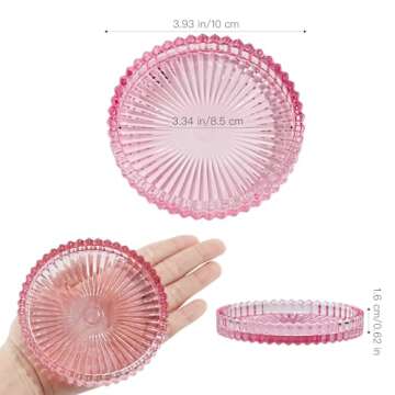 CHOCSTAY Glass Pillar Candle Holder, 4" Pink Candle Plates Set of 6, Glass Candle Holders for Wedding, Party, Holiday, Home Decor, Table Centerpiece