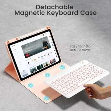 OPAKIT Air 5th/4th Pro 11 inch Case with Keyboard, 7-Color Backlit Detachable Keyboard Case with Pencil Holder, for Gen 2020/2022, Pro 4th/3rd/2nd/1st Gen, Rose Gold