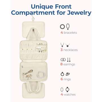 BAGSMART Travel Toiletry Bag with Jewelry Organizer, Hanging Travel Bag for Toiletries, Puffy Makeup Cosmetic Bag Organizer, Carry-on Travel Accessories Essentials, Beige-M