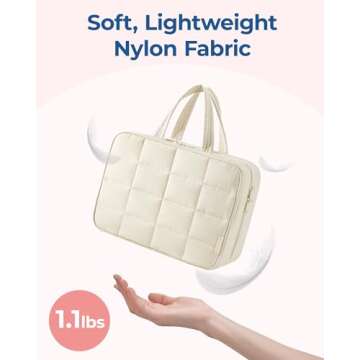 BAGSMART Travel Toiletry Bag with Jewelry Organizer, Hanging Travel Bag for Toiletries, Puffy Makeup Cosmetic Bag Organizer, Carry-on Travel Accessories Essentials, Beige-M