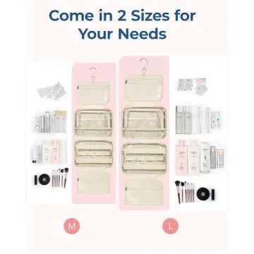 BAGSMART Travel Toiletry Bag with Jewelry Organizer, Hanging Travel Bag for Toiletries, Puffy Makeup Cosmetic Bag Organizer, Carry-on Travel Accessories Essentials, Beige-M