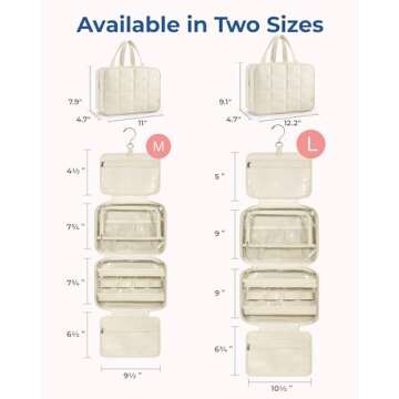 BAGSMART Travel Toiletry Bag with Jewelry Organizer, Hanging Travel Bag for Toiletries, Puffy Makeup Cosmetic Bag Organizer, Carry-on Travel Accessories Essentials, Beige-M