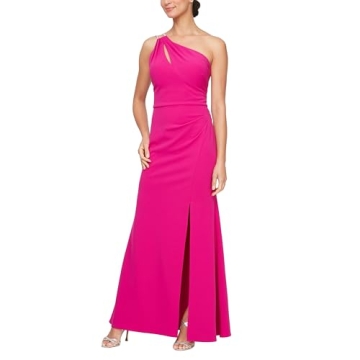 Alex Evenings Women's Long Length One Shoulder Dress with Slit, Perfect for Wedding Guest, Summer or...