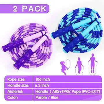Supertrip Jump Rope Kids-Soft Beaded Skipping Rope Adjustable Tangle-Free Segmented Jumping Rope for Children and Students