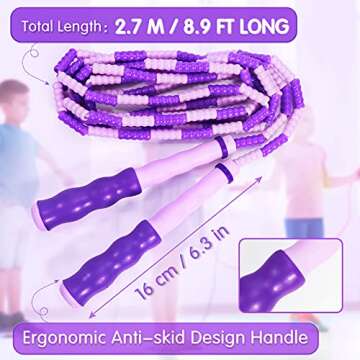 Supertrip Jump Rope Kids-Soft Beaded Skipping Rope Adjustable Tangle-Free Segmented Jumping Rope for Children and Students