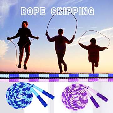Supertrip Jump Rope Kids-Soft Beaded Skipping Rope Adjustable Tangle-Free Segmented Jumping Rope for Children and Students