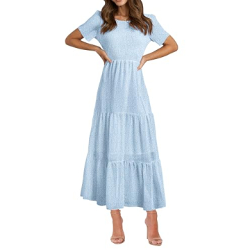 BTFBM Women Casual Short Sleeve Crew Neck Summer Dress Bohemian Floral Printed Flowy Maxi Dresses Ti...