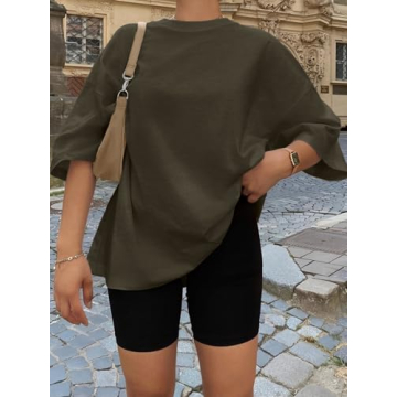 Trendy Queen Womens Oversized Summer T Shirts Fashion Workout Plus Size Tops Short Sleeve Beach Vacation Gym Clothes 2025 ArmyGreen 3XS