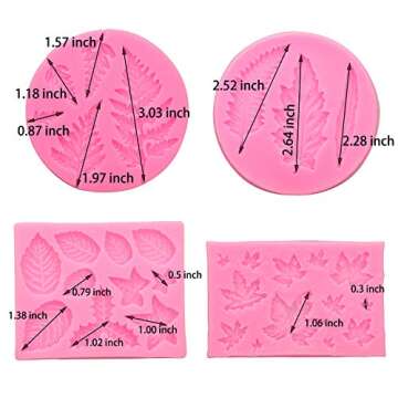 MILIVIXAY 4pcs/set Leaf Molds,Maple Leaves Jelly Mold, Fern Leaves Silicone Molds for Fondant, Soap Embed Molds, Wax Embeds,clay Mold, Wax Melts Molds,candy Mold for Cake Cupcake Topper Decorations .