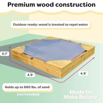 KidKraft Wooden Backyard Sandbox with Built-in Corner Seating and Mesh Cover, Kid's Outdoor Furniture, Honey, Gift for Ages 2-8