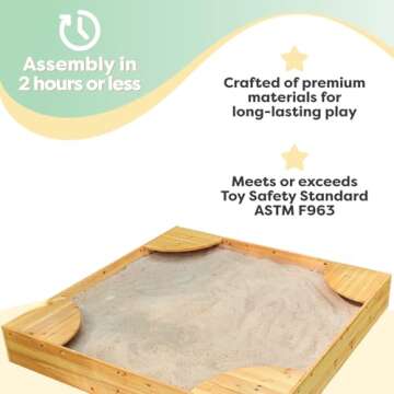 KidKraft Wooden Backyard Sandbox with Built-in Corner Seating and Mesh Cover, Kid's Outdoor Furniture, Honey, Gift for Ages 2-8