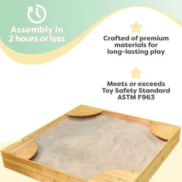 KidKraft Wooden Backyard Sandbox with Built-in Corner Seating and Mesh Cover, Kid's Outdoor Furniture, Honey, Gift for Ages 2-8