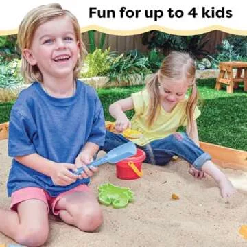 KidKraft Wooden Backyard Sandbox with Built-in Corner Seating and Mesh Cover, Kid's Outdoor Furniture, Honey, Gift for Ages 2-8